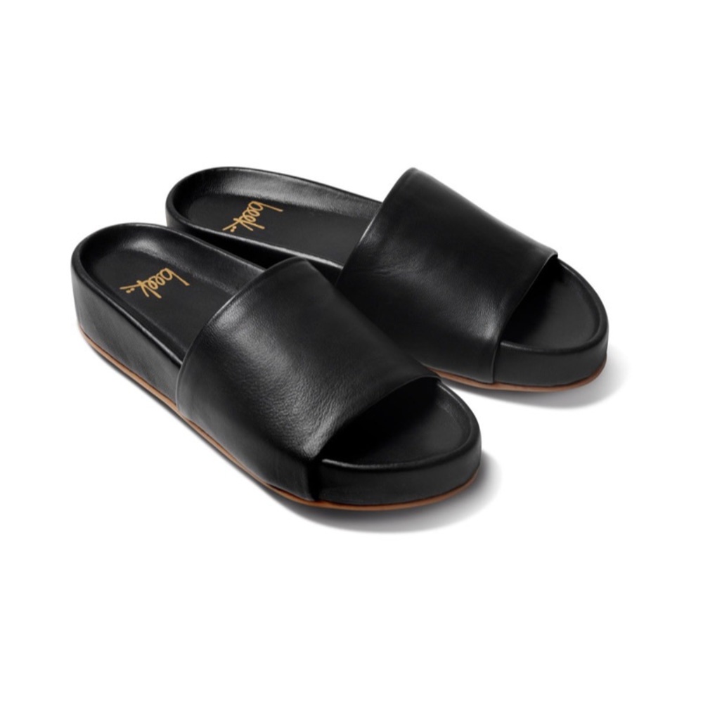 beek Black Leather Slide Sandals